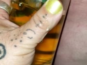 BBW Mistress pisses into glass.  While her pet holds the glass. 15/16