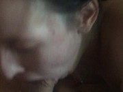 19 yo slut gaggging and drooling all over Daddy's cock and swallowing a huge throatpie 7/16