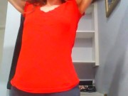 Cute FARTING Girl Thick Phat Ass PAWG in Yoga Pants Pulls Down Pants FARTS Long Hair Red Shirt 