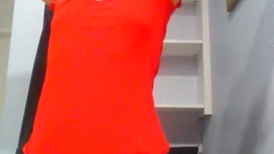 Cute FARTING Girl Thick Phat Ass PAWG in Yoga Pants Pulls Down Pants FARTS Long Hair Red Shirt 