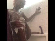 Fucked both holes in the shower 