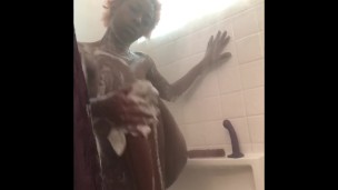 Fucked both holes in the shower 