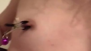Diapered Edging Tgirl tries nipple clamps for the first time after daddy commanded her