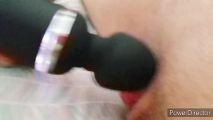 using a wand to make my t-dick cum