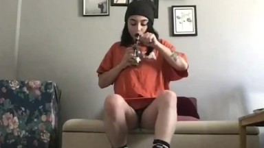 spooky stoner slut cums on her dildo