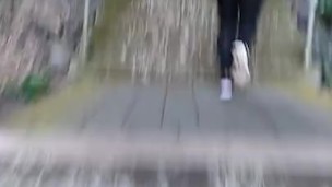 Sexy wife tight ass booty running up stairs