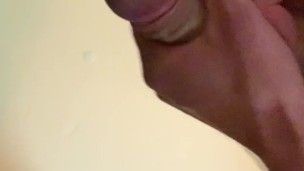 Vigorous dick massage then cum fountain