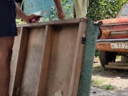 I’m disposing of the old sofa. 1/16