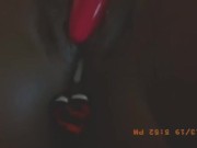 Ebony vibrator & butt plug creampie