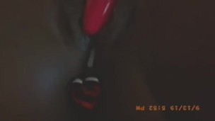 Ebony vibrator & butt plug creampie
