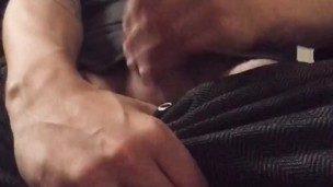 Straight guy caught playing with his big white cock cumshot