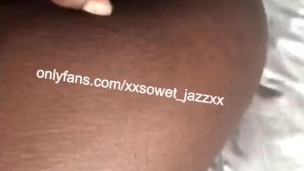 Ebony babe plays with her tight wet pussy