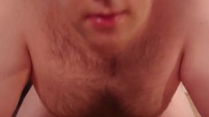 Fat hairy guy fucks anal dildo doggy style