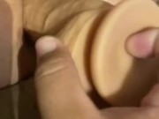Ass fucking my whore with large toy while pussy is being pumped 