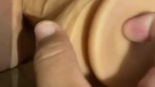Ass fucking my whore with large toy while pussy is being pumped 