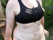 Spank my tits with fir branch in public