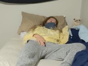  Cute innocent wakes herself up by fingering her tight pink pussy, real orgasm ; 1/16