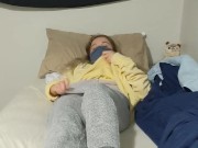  Cute innocent wakes herself up by fingering her tight pink pussy, real orgasm ; 4/16