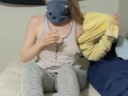  Cute innocent wakes herself up by fingering her tight pink pussy, real orgasm ; 5/16