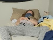  Cute innocent wakes herself up by fingering her tight pink pussy, real orgasm ; 6/16