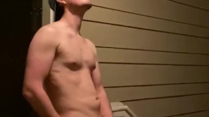 Public outdoor cumshot by hot naked exhibitionist