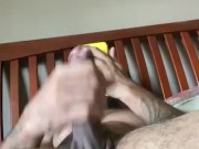 Big heavy balls jiggling while stroking 