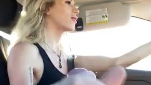 Driving on public Hwy. while trans jerks off my huge cock until I shoot huge cum shot! 