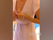 Slutty teen public masturbation in the dressing room, plays with pussy fingers close up 8/16