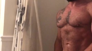 Moaning while I stroke to finish in the shower
