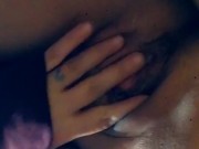 Tatted natural girl plays with her pussy
