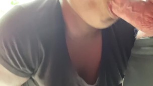 Sucking hubby’s big hard cock in the driveway 