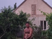 The hot day ended with watering the garden.