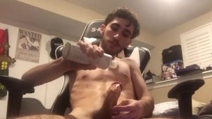 College boy jerks his big dick off
