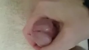 Playing with hubby caged cock and release. comment below
