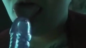 BBW Heidi deep throats a vibrator and fondles her big soft titties