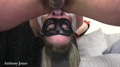 Slut schoolgirl rimming guy, get her throat fucked, drink his piss and let him cum on her face