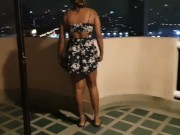 Hot Latina on a Hotel Balcony Flashing her Thick Booty and Pussy No Panties - Voyeur 1/16