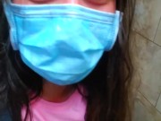 Retail Store Public Restroom Pandemic Face Mask Quarantine Cute SCARED Girl Standing up to PEE PISS 
