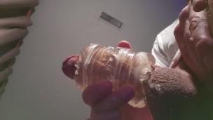 Hard cock milked with fleshlight