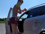 Young slut wife naked drives a car and showed with pussy in the mall (NO PANTIES, UPSKIRT) 7/16