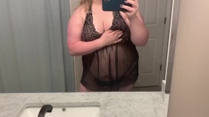 Horny BBW dressing up for daddy in lingerie