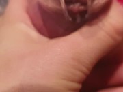 Playing with my slave's useless caged cock