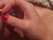 releasing slave out of his chasity cage. cant cum