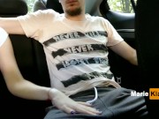 Public deep blowjob with cum swallowing, teen sucks dick for Uber driver in a car in a parking lot 2/16