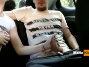 Public deep blowjob with cum swallowing, teen sucks dick for Uber driver in a car in a parking lot 5/16