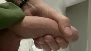 big dick jerking off at public urinal