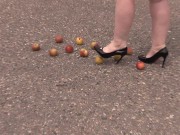 Crush fetish outdoors  Fat legs in high heel shoes crush apples 1/16