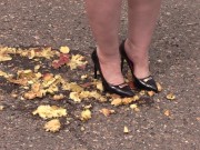 Crush fetish outdoors  Fat legs in high heel shoes crush apples 13/16