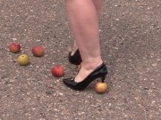Crush fetish outdoors  Fat legs in high heel shoes crush apples 3/16
