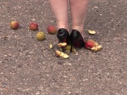 Crush fetish outdoors  Fat legs in high heel shoes crush apples 4/16